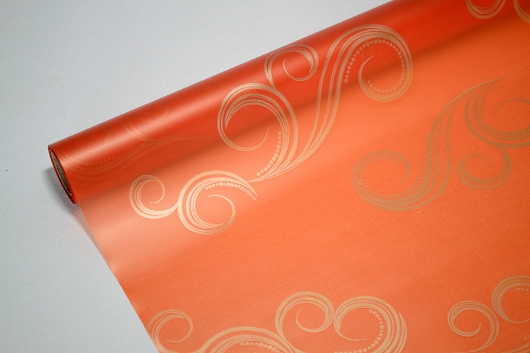 Пленка Пудровая "Завитки" золото/красный